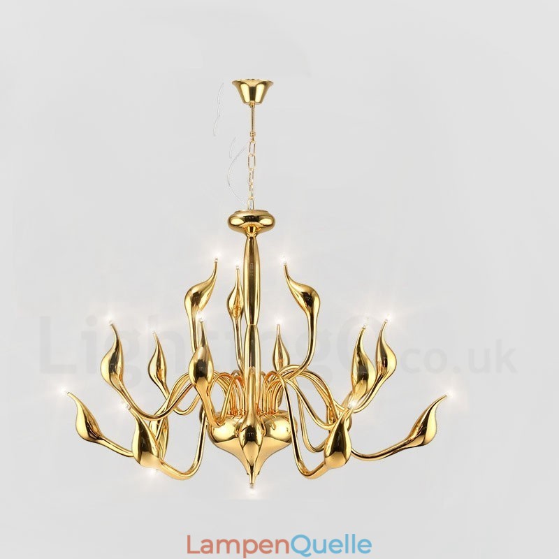 18 Lichter Edelstahl Post Modern Swan Kronleuchter Licht G4 Gold Fertig