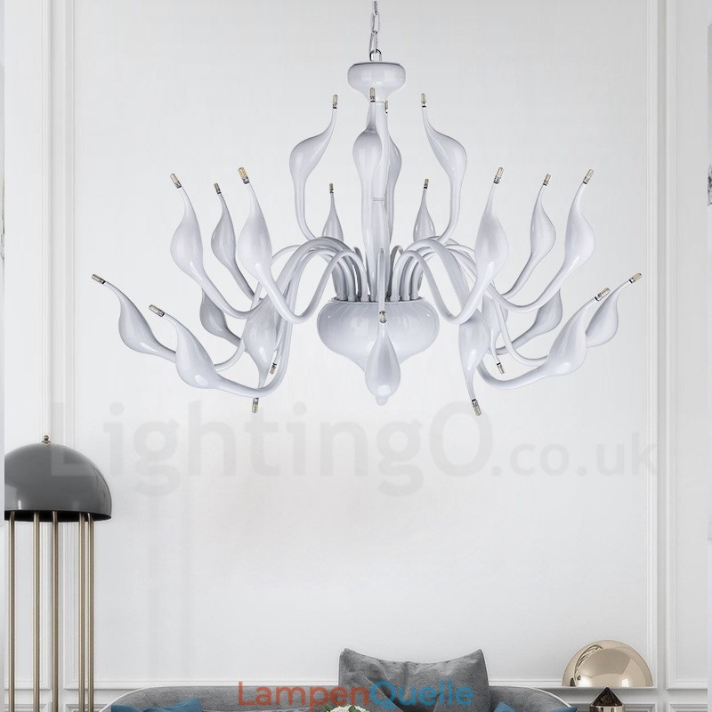 24 Lichter Moderne Swan Kronleuchter Licht G4 Weiß Beschichtung