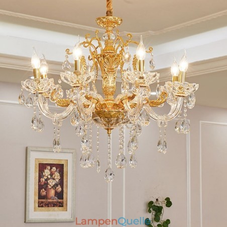 Luxuriöser Kronleuchter mit 6 und 8 Lichtern, goldfarbener Kristallkerzenleuchter Luxuriöser Kronleuchter mit 6 und 8 Lichtern, goldfarbener Kristallkerzenleuchter