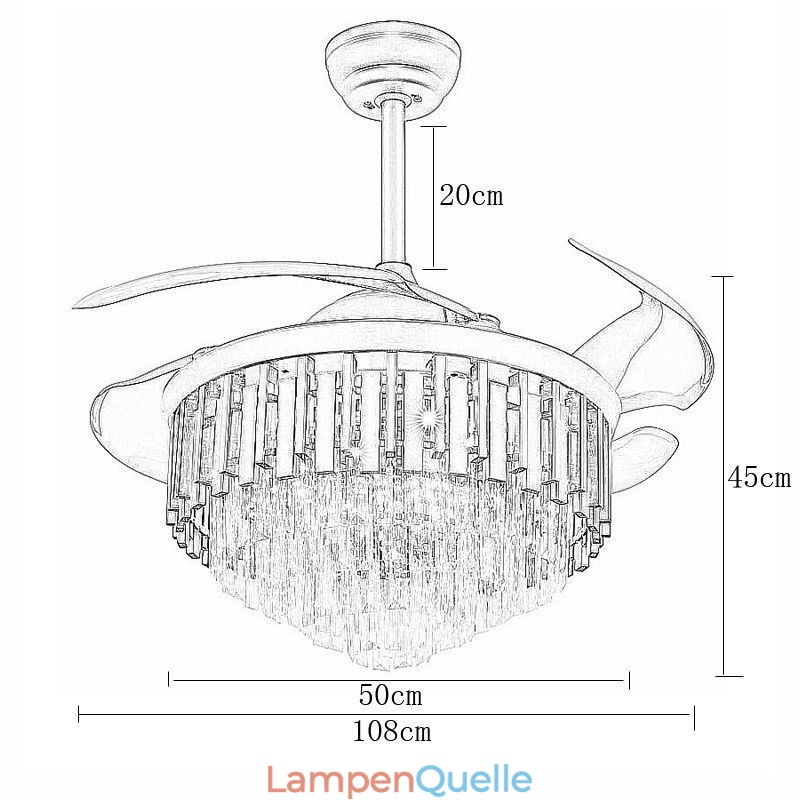 Einziehbarer Deckenventilator mit Licht und Kristall-Deckenventilator