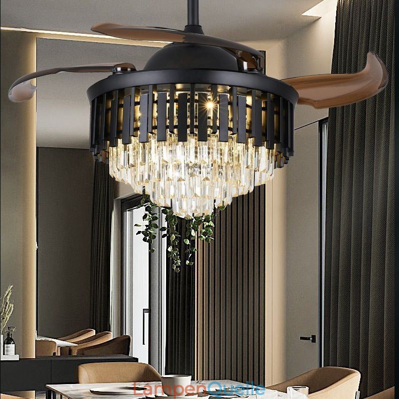 Einziehbarer Deckenventilator mit Licht und Kristall-Deckenventilator
