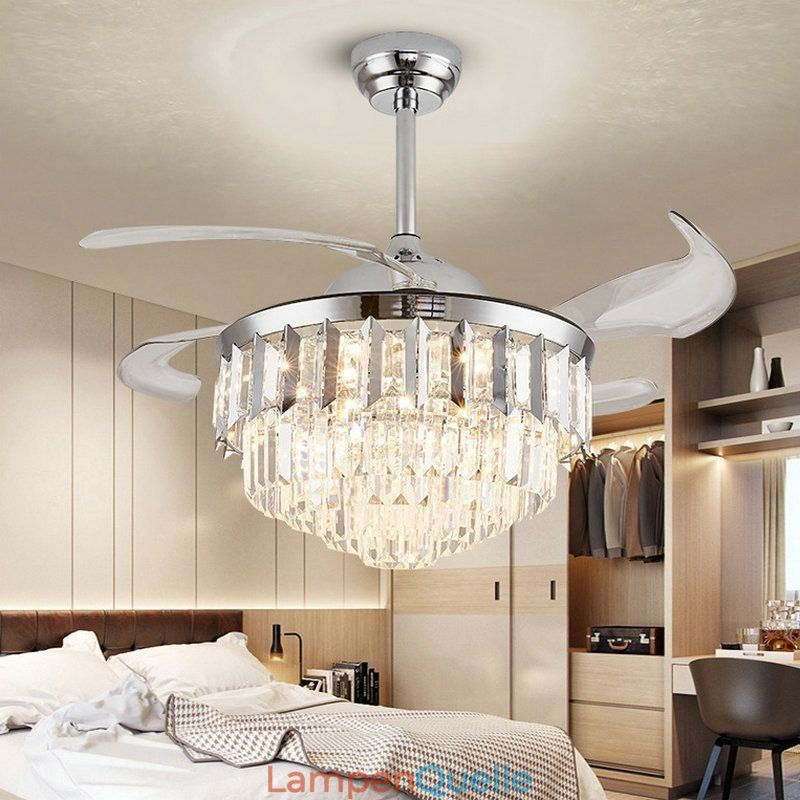 Einziehbarer Deckenventilator mit Licht und Kristall-Deckenventilator