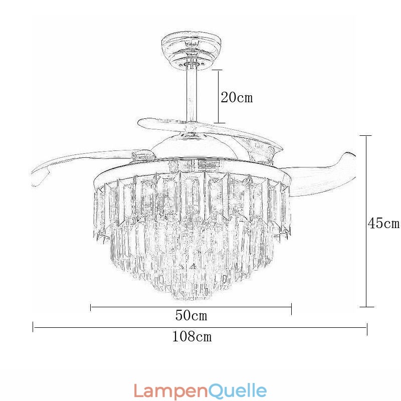 Einziehbarer Deckenventilator mit Licht und Kristall-Deckenventilator