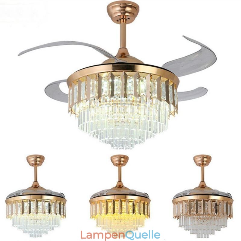 Einziehbarer Deckenventilator mit Licht und Kristall-Deckenventilator