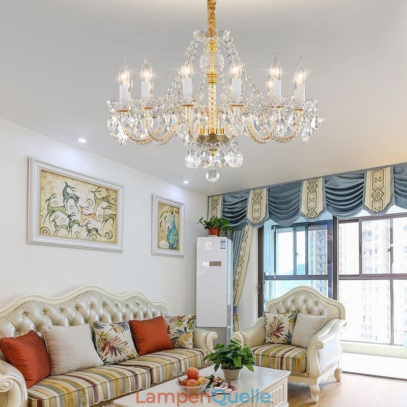 Transparenter Kristall-Kronleuchter Europäischer Goldkörper Luxus Decrative Deckenleuchte