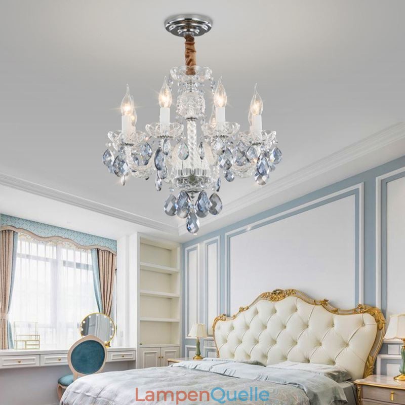 Europäischer blauer Kristall-Kronleuchter, Glas-Leuchtkörper, 8 Lichter