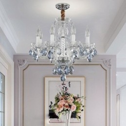 Europäischer blauer Kristall-Kronleuchter, Glas-Leuchtkörper, 8 Lichter