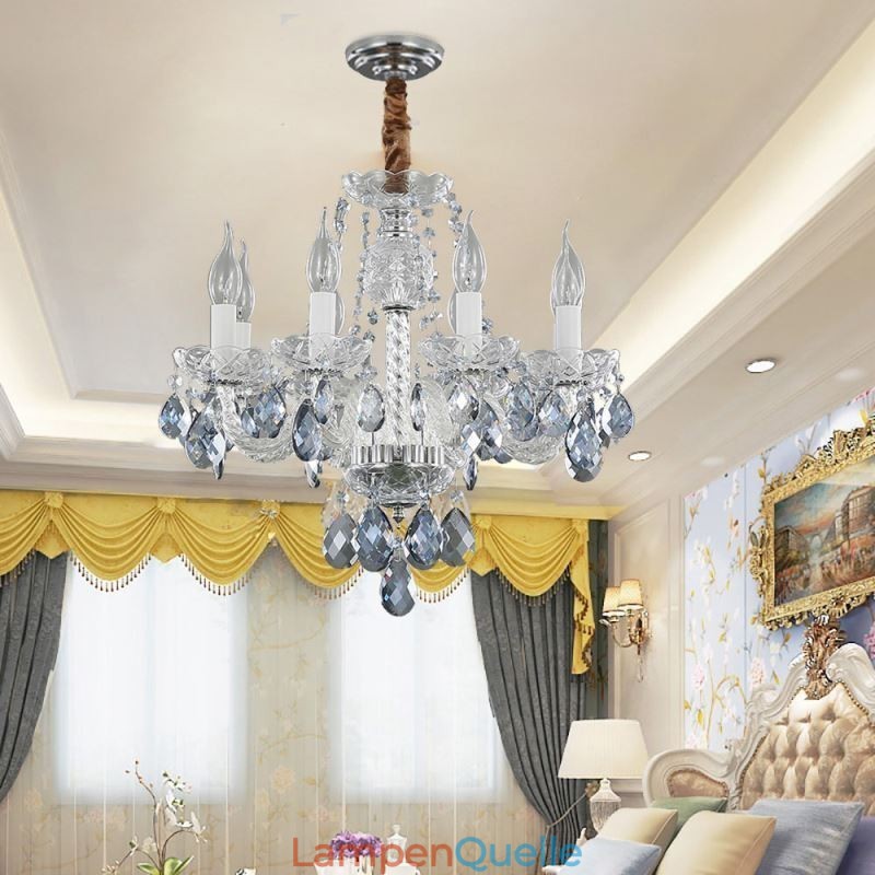 Europäischer blauer Kristall-Kronleuchter, Glas-Leuchtkörper, 8 Lichter