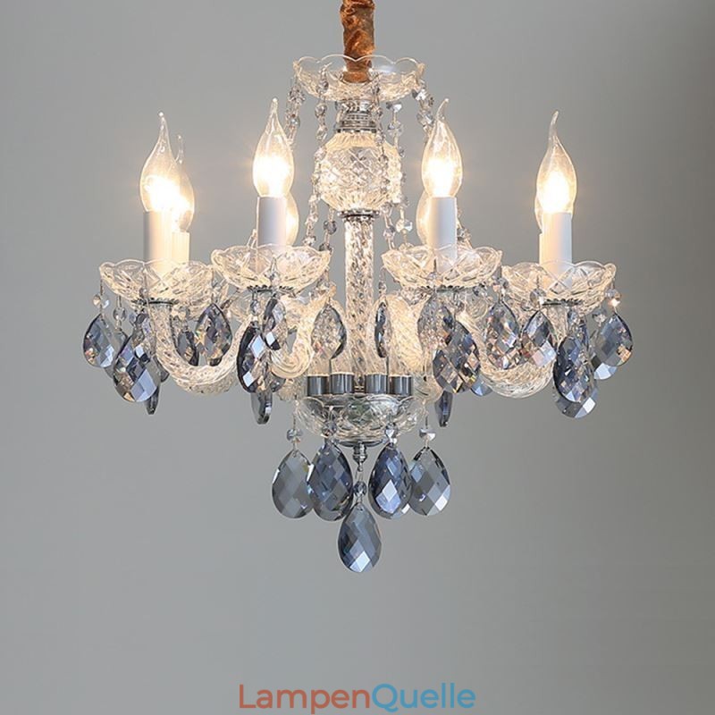 Europäischer blauer Kristall-Kronleuchter, Glas-Leuchtkörper, 8 Lichter