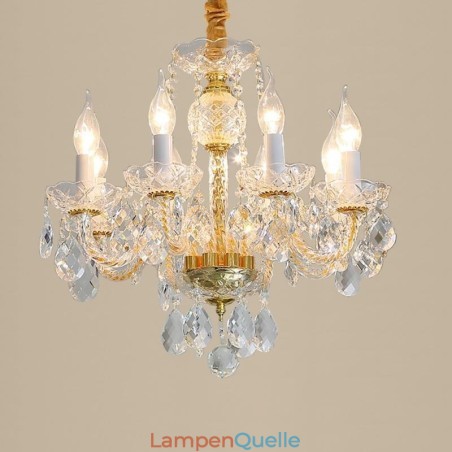 Europäischer klarer Kristall-Kronleuchter, Glas-Lampenkörper, 8 Lichter, Goldkörper-Deckenleuchte Europäischer klarer Kristall-Kronleuchter, Glas-Lampenkörper, 8 Lichter, Goldkörper-Deckenleuchte