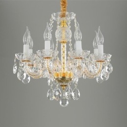 Europäischer klarer Kristall-Kronleuchter, Glas-Lampenkörper, 8 Lichter, Goldkörper-Deckenleuchte