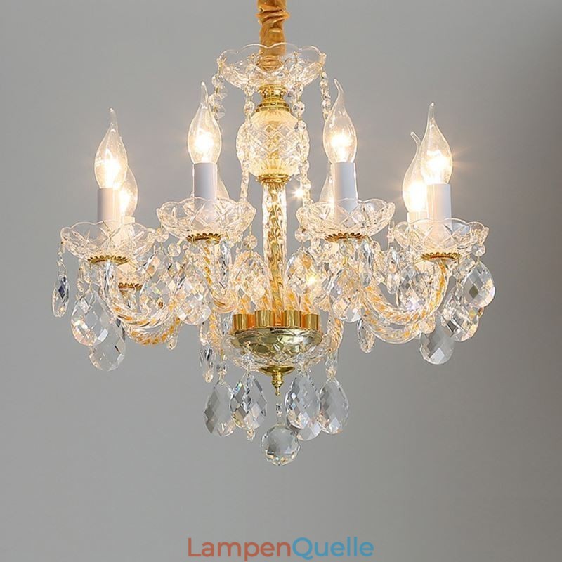 Europäischer klarer Kristall-Kronleuchter, Glas-Lampenkörper, 8 Lichter, Goldkörper-Deckenleuchte