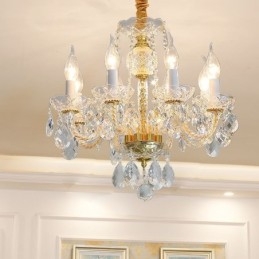 Europäischer klarer Kristall-Kronleuchter, Glas-Lampenkörper, 8 Lichter, Goldkörper-Deckenleuchte