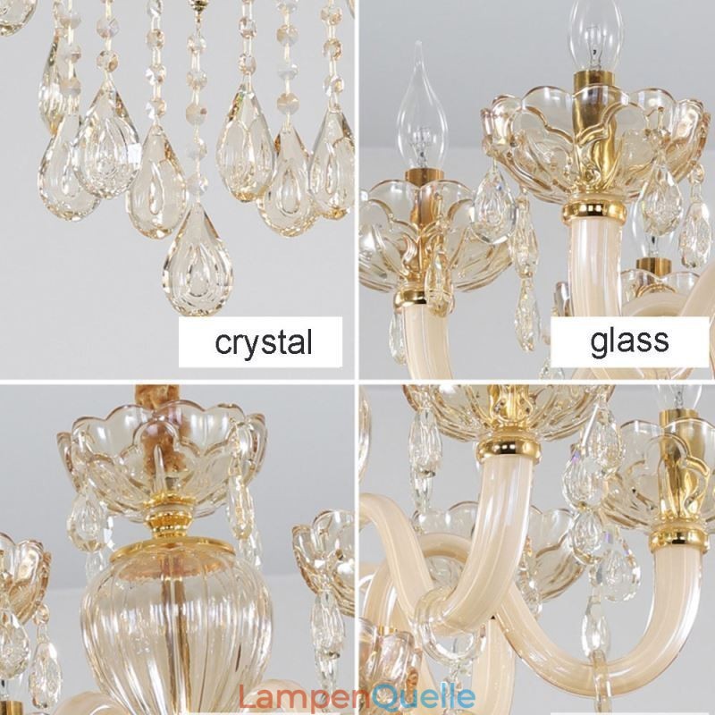 Eleganter Kristall-Kronleuchter, europäische Cognac-Farbe, Deckenleuchte, Glaskörper, doppellagig, 12 + 6 Lichter
