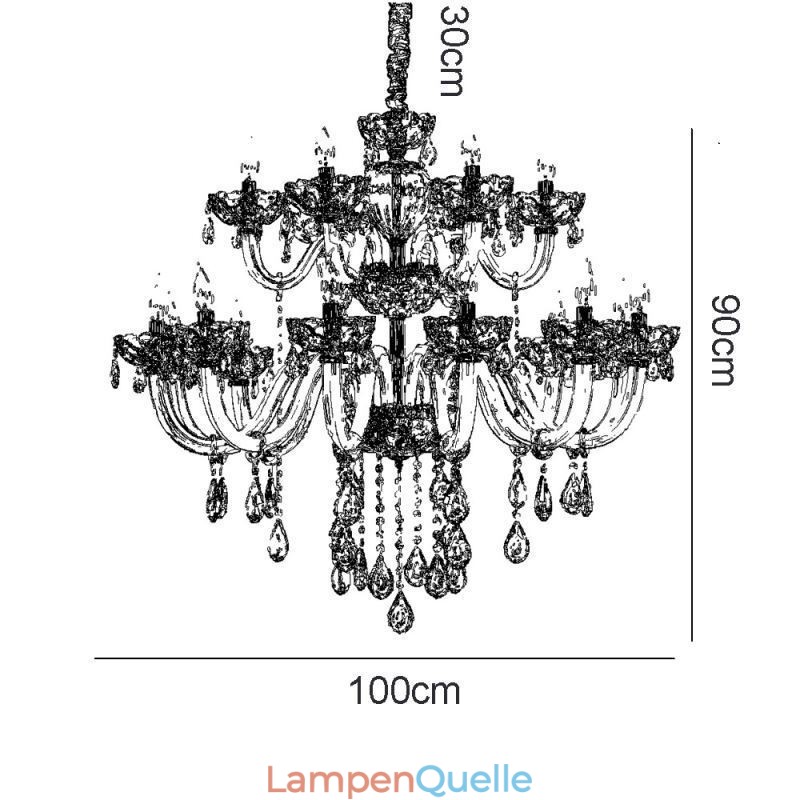 Eleganter Kristall-Kronleuchter, europäische Cognac-Farbe, Deckenleuchte, Glaskörper, doppellagig, 12 + 6 Lichter