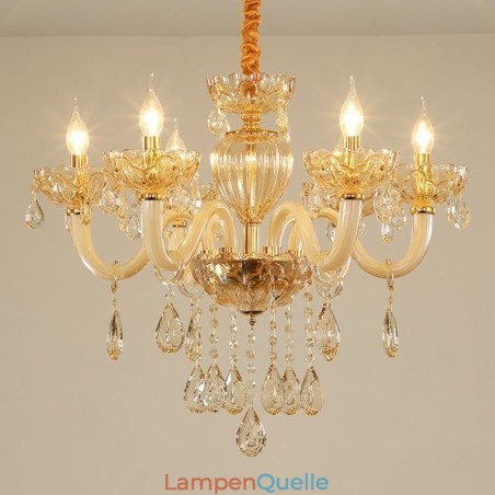 Wunderschöner Kristall-Kronleuchter, europäische Cognac-Farbe, Deckenleuchte, Glaskörper, 8 Lichter Wunderschöner Kristall-Kronleuchter, europäische Cognac-Farbe, Deckenleuchte, Glaskörper, 8 Lichter