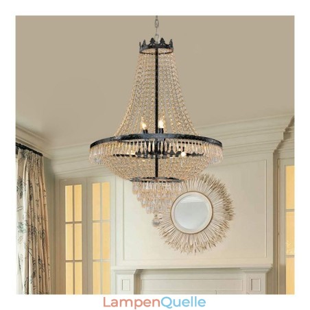 Klassischer Kristall-Kronleuchter, schwarz, Empire-Stil, Pendelleuchte, 9 Lichter Klassischer Kristall-Kronleuchter, schwarz, Empire-Stil, Pendelleuchte, 9 Lichter