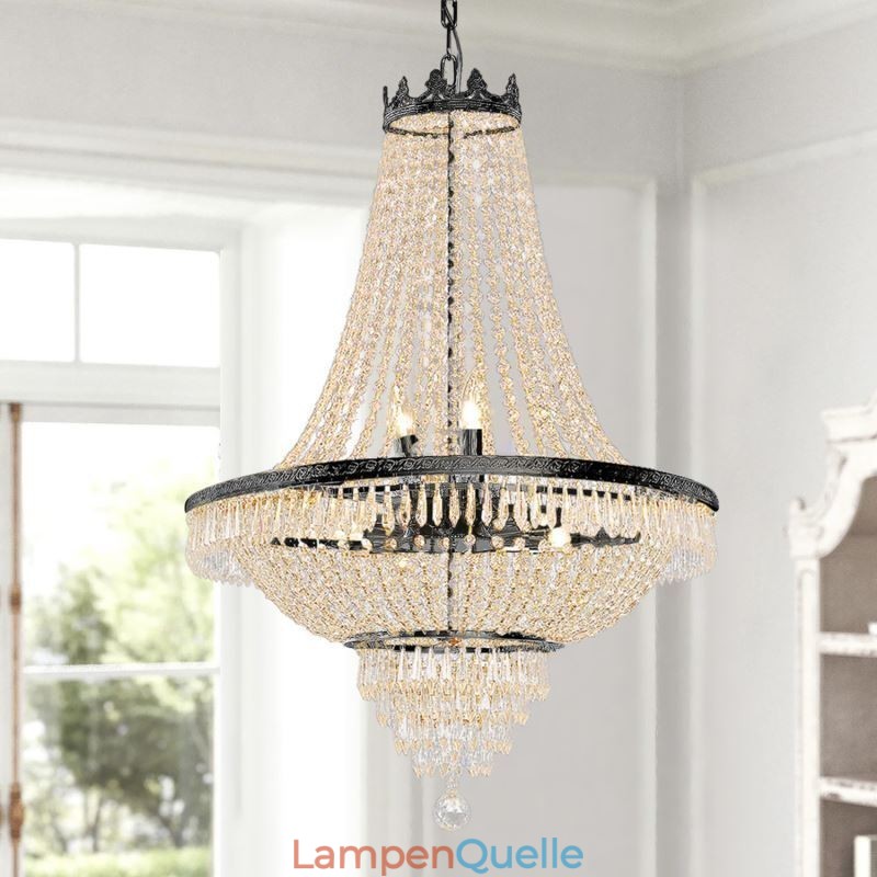 Klassischer Kristall-Kronleuchter, schwarz, Empire-Stil, Pendelleuchte, 9 Lichter