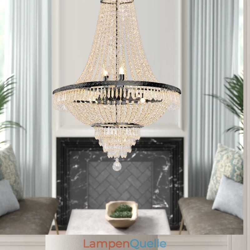 Klassischer Kristall-Kronleuchter, schwarz, Empire-Stil, Pendelleuchte, 9 Lichter