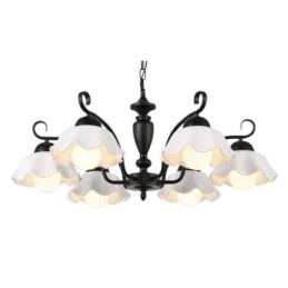 Nordische Pendelleuchte aus Eisen in Blumenform mit Glasschirm