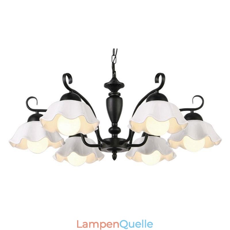 Nordische Pendelleuchte aus Eisen in Blumenform mit Glasschirm