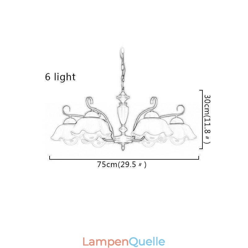 Nordische Pendelleuchte aus Eisen in Blumenform mit Glasschirm