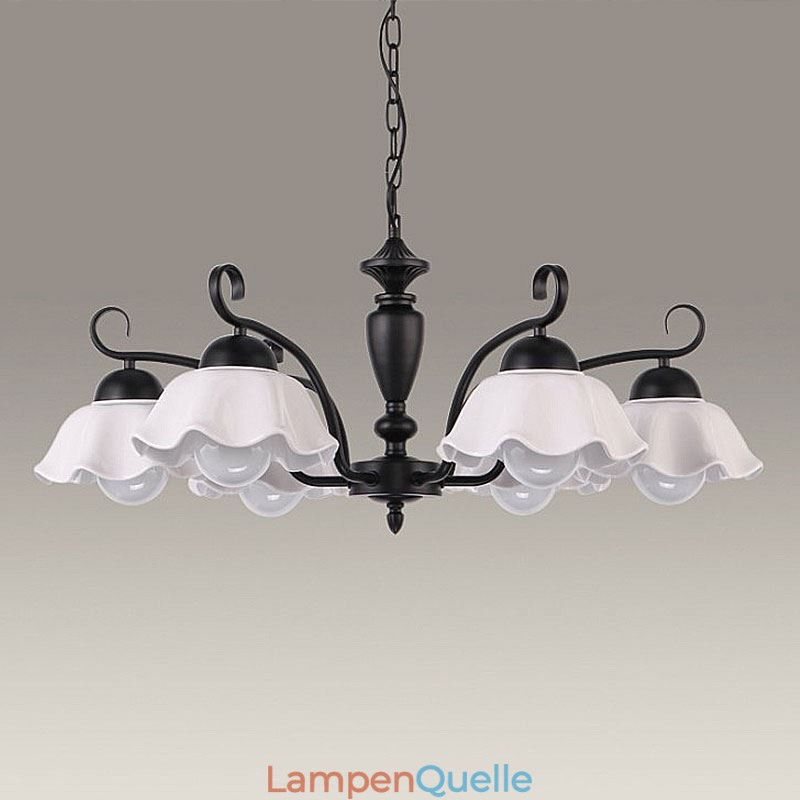 Nordische Pendelleuchte aus Eisen in Blumenform mit Glasschirm