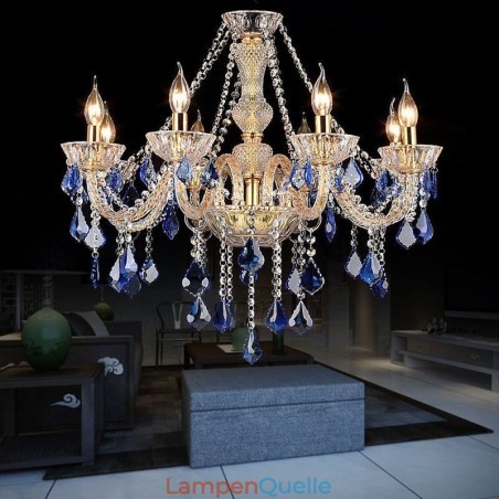 Europäischer Kristall-Kronleuchter Luxus Pendelleuchte Blau Anhänger Europäischer Kristall-Kronleuchter Luxus Pendelleuchte Blau Anhänger