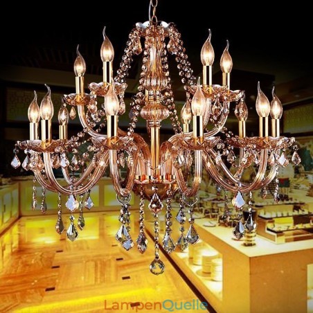 Europäischer Kristall-Kronleuchter, elegante große Pendelleuchte, Bernstein Europäischer Kristall-Kronleuchter, elegante große Pendelleuchte, Bernstein