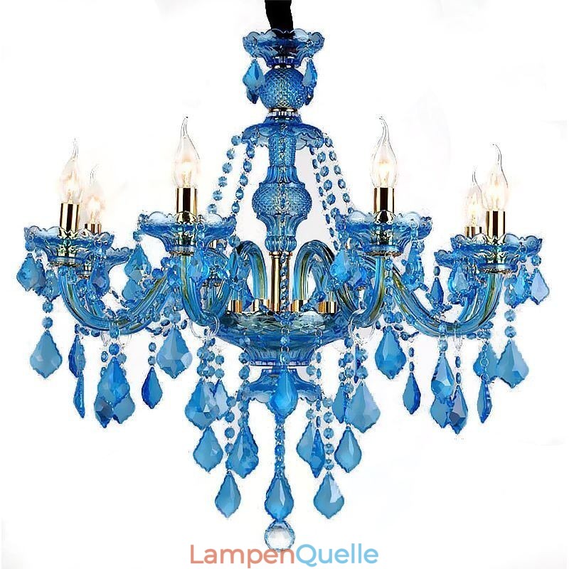 Großer blauer Kristall-Kronleuchter, europäische Pendelleuchte