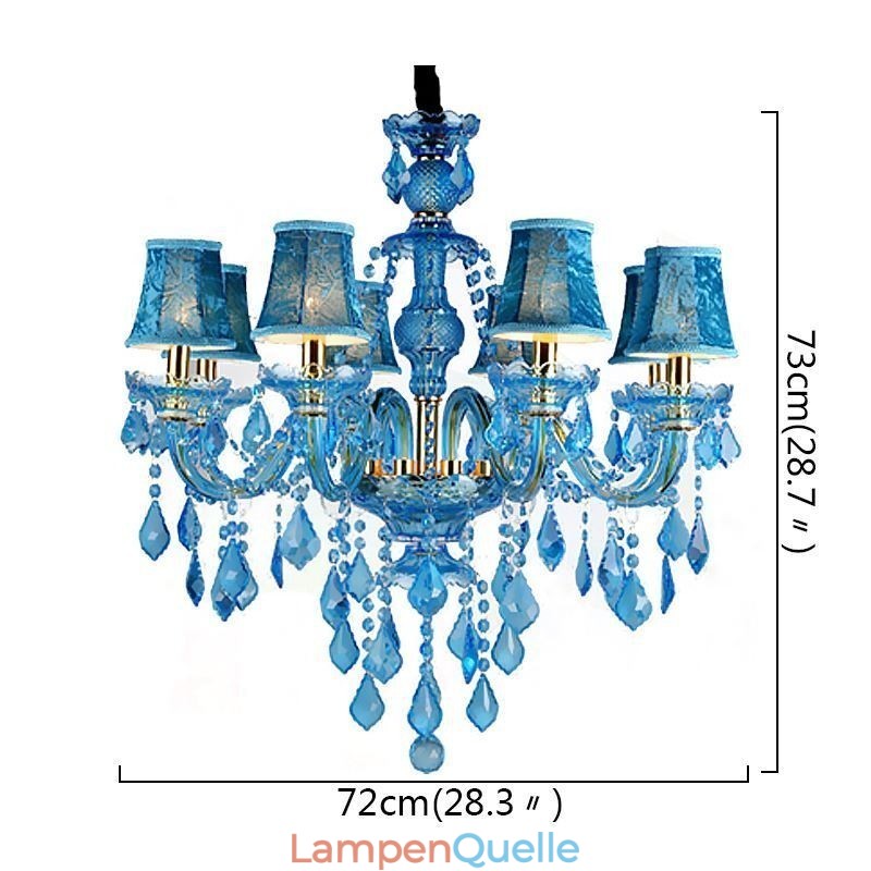 Großer blauer Kristall-Kronleuchter, europäische Pendelleuchte