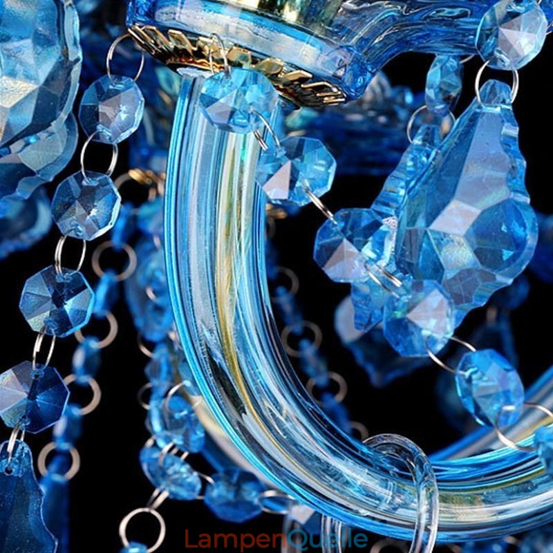 Großer blauer Kristall-Kronleuchter, europäische Pendelleuchte