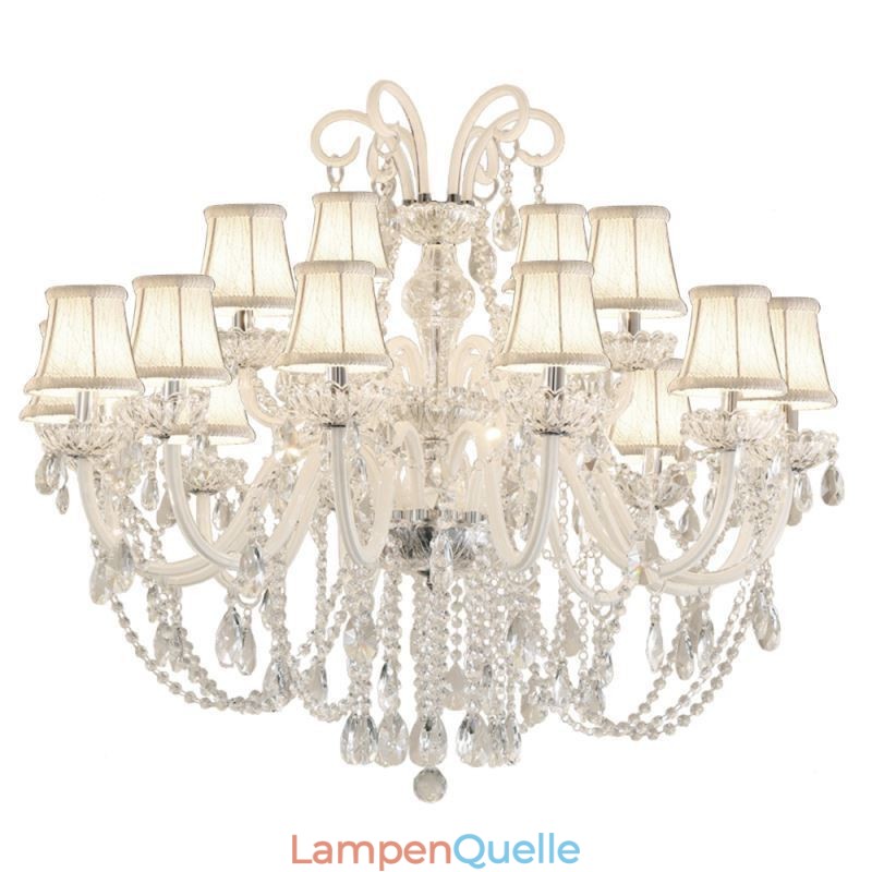 Großer europäischer Kristallkronleuchter, weiße Pendelleuchte