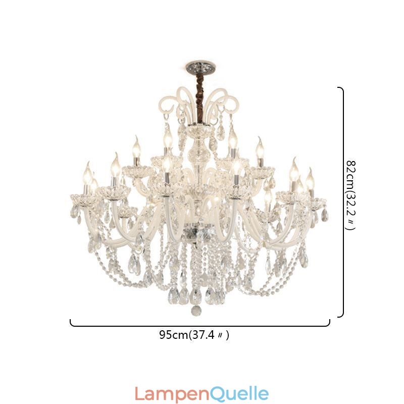 Großer europäischer Kristallkronleuchter, weiße Pendelleuchte
