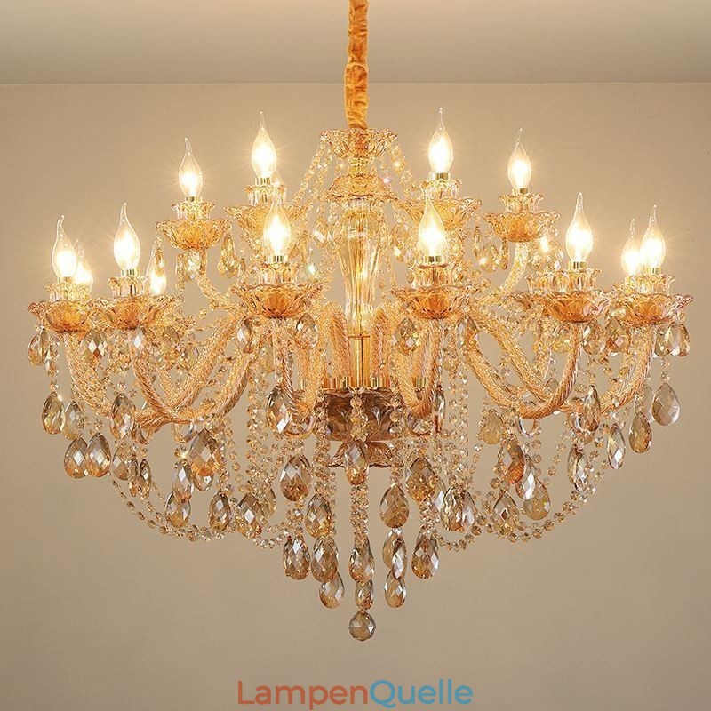Europäischer Kristall-Kronleuchter Luxus Cognac Pendelleuchte