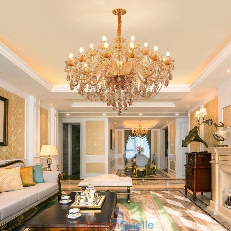 Europäischer Kristall-Kronleuchter Luxus Cognac Pendelleuchte