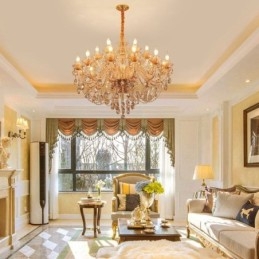 Europäischer Kristall-Kronleuchter Luxus Cognac Pendelleuchte