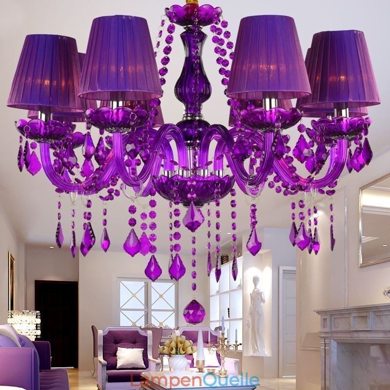 Eleganter Kristall-Kronleuchter im europäischen Stil, violette Pendelleuchte