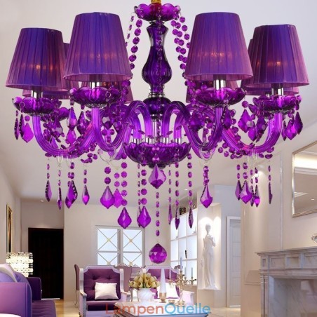 Eleganter Kristall-Kronleuchter im europäischen Stil, violette Pendelleuchte Eleganter Kristall-Kronleuchter im europäischen Stil, violette Pendelleuchte