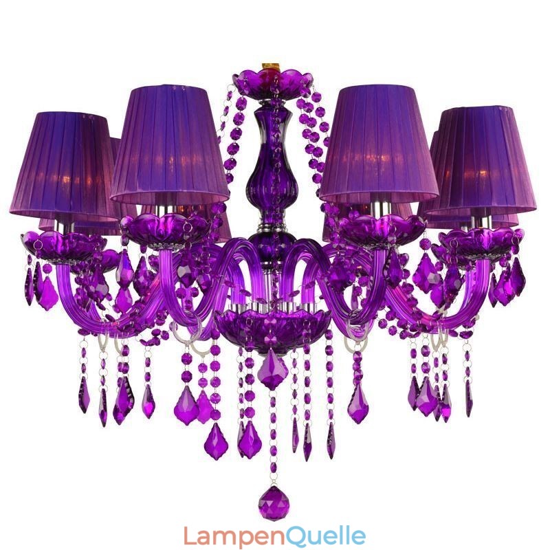 Eleganter Kristall-Kronleuchter im europäischen Stil, violette Pendelleuchte