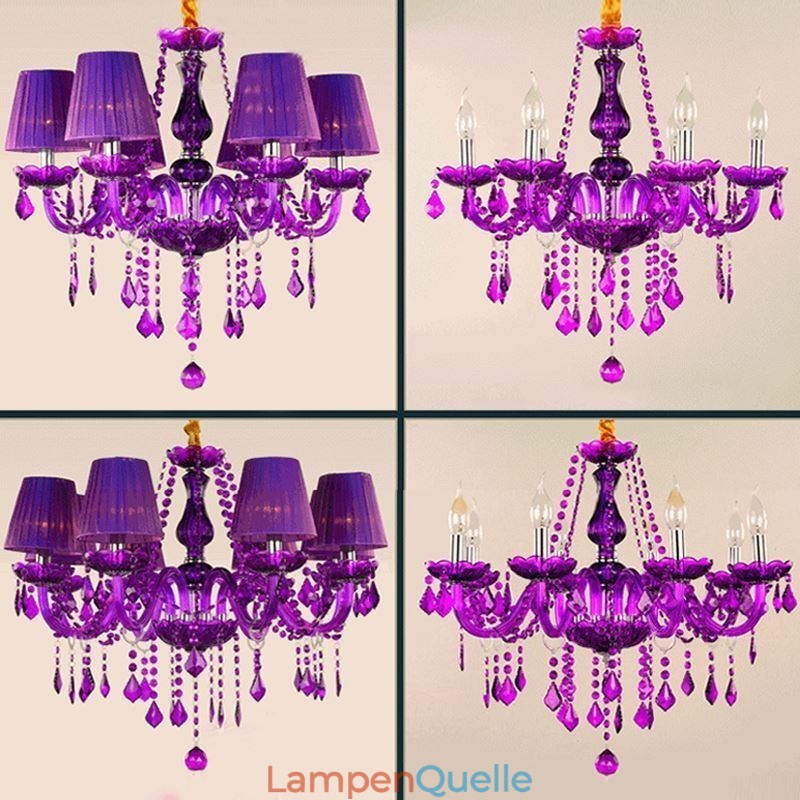 Eleganter Kristall-Kronleuchter im europäischen Stil, violette Pendelleuchte
