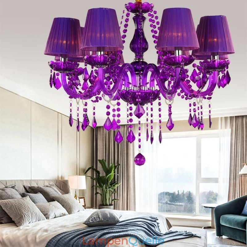 Eleganter Kristall-Kronleuchter im europäischen Stil, violette Pendelleuchte