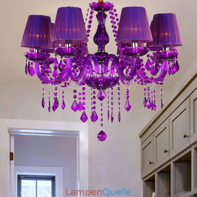 Eleganter Kristall-Kronleuchter im europäischen Stil, violette Pendelleuchte