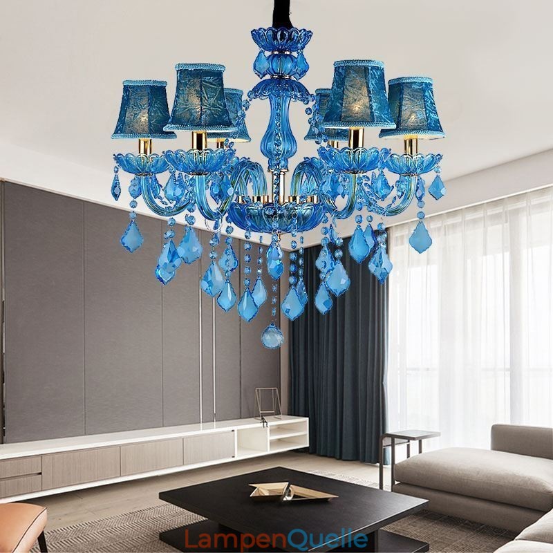 Eleganter Kristall-Kronleuchter, europäische blaue Pendelleuchte
