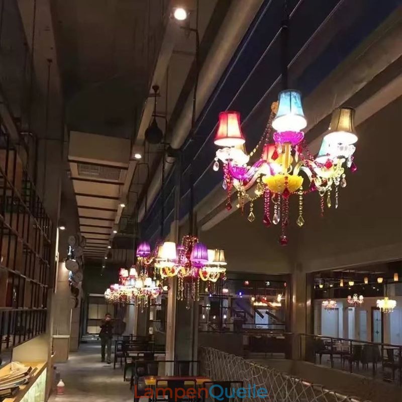 Großer bunter Kristall-Kronleuchter, europäische Pendelleuchte