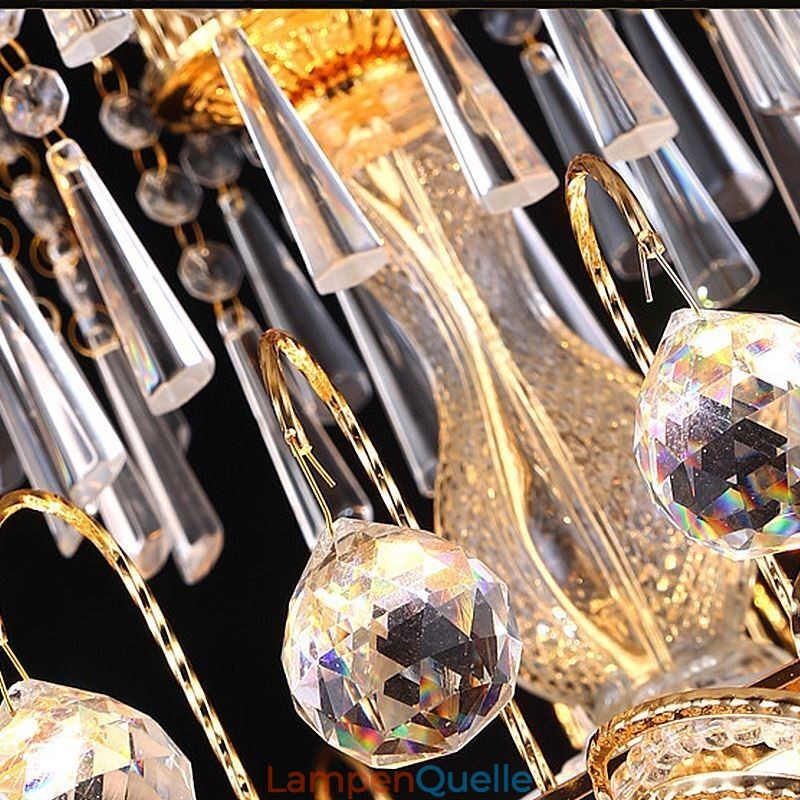 Anmutiger Kristall-Kronleuchter, klassische Pendelleuchte in Goldfarbe