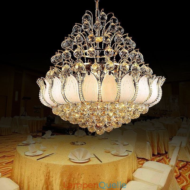 Zeitgenössischer Kristall-Empire-Kronleuchter in Goldfarbe, Pendelleuchte Lotus
