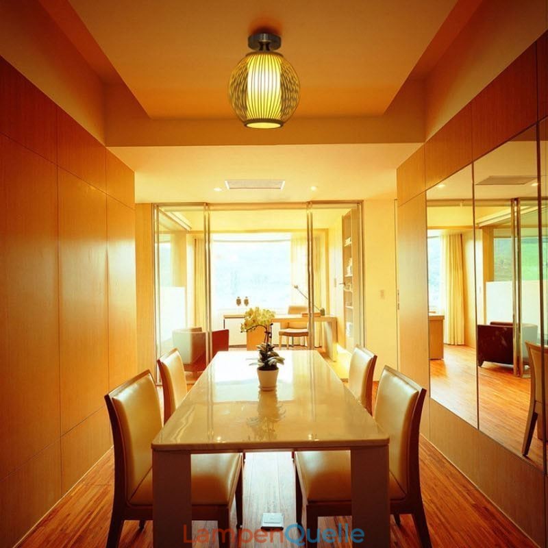 Einzigartige halbbündige kreative runde Bambus-Deckenleuchte für die Verandabeleuchtung