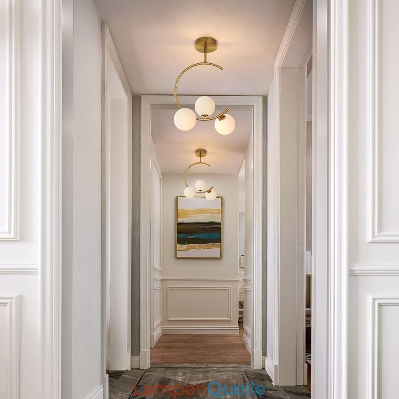 Moderne und einfache Deckenleuchte mit drei Köpfen aus milchig weißem Glas, G9, 5 W