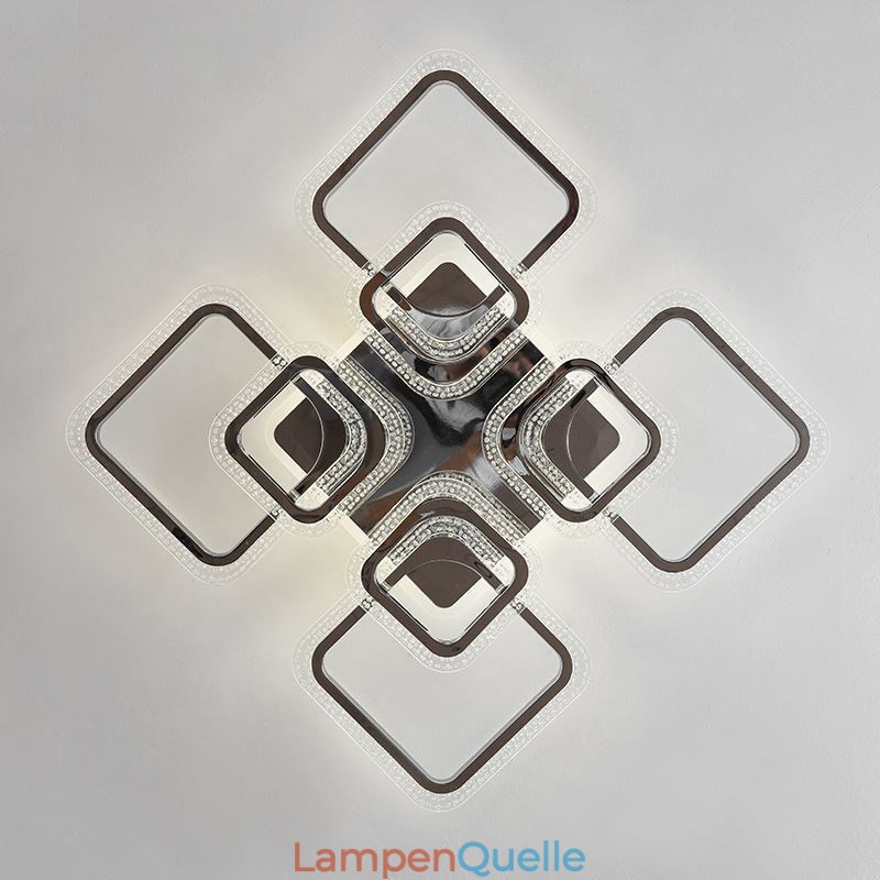 Deckenleuchte, quadratisch, Acryl, Chrom, 8 Lichter